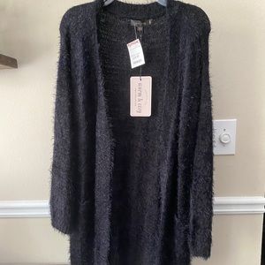 NWT Love Tree black fuzzy soft long cardigan large